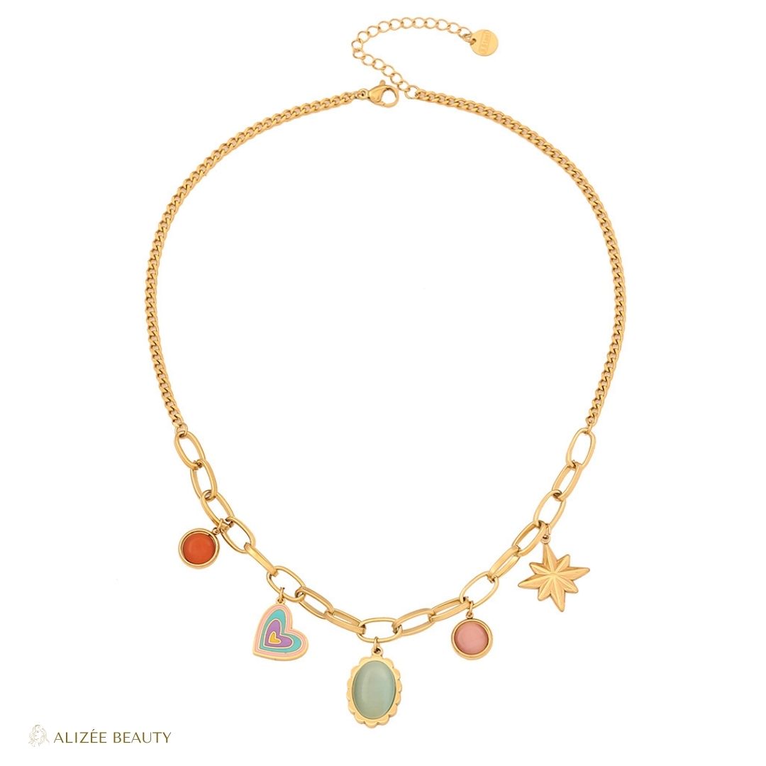 Bijoux Glamour Œil Acier Inoxydable Pierre Naturelle Plaque Or 18K