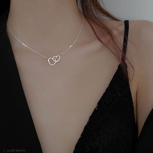 bijoux en argent - collier double cœur- bijoux fantaisie