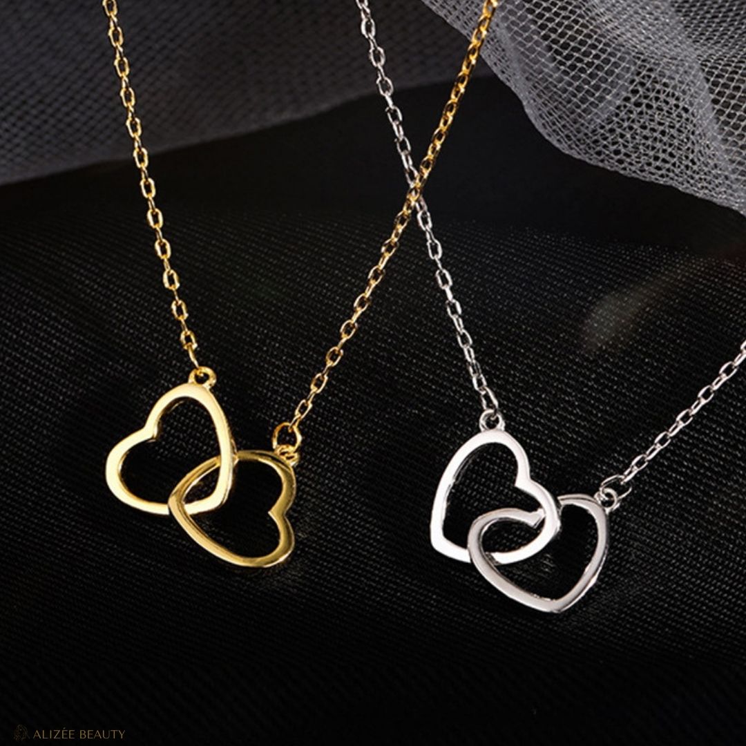 bijoux en or et en argent - collier double cœur fusionnel - alizée beauty
