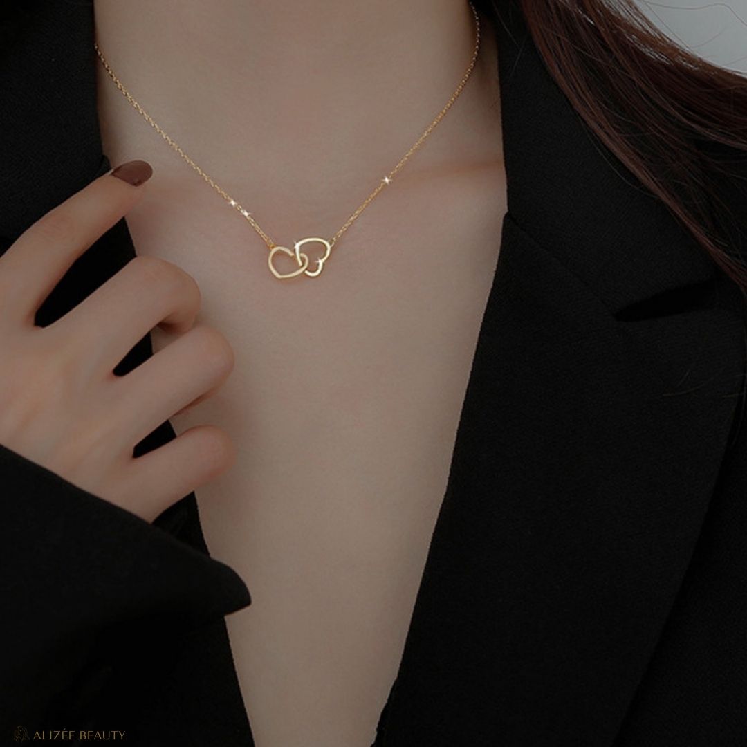 collier double cœur en or - bijoux - alizée beauty- bijoux fantaisie