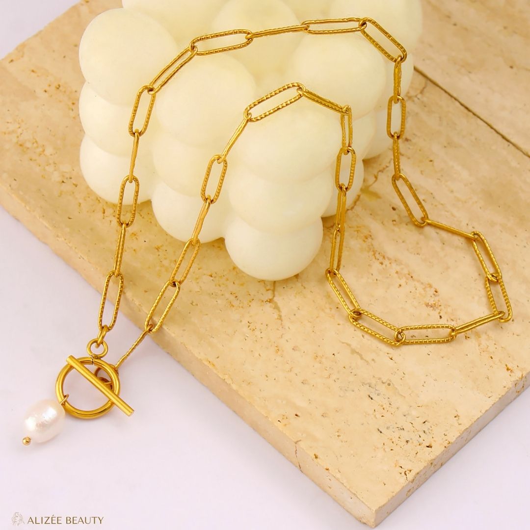 Collier Perle Acier inoxydable 304 Plaqué Or 18K - bijoux fantaisie