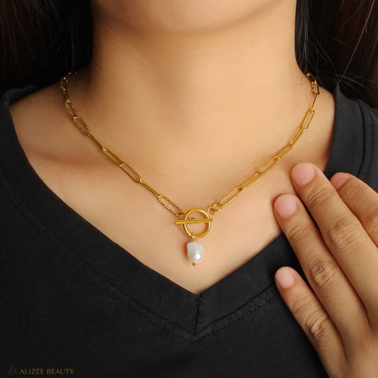 Collier et Bracelet Perle Acier inoxydable 304 Plaqué Or 18K - Alizée Beauty