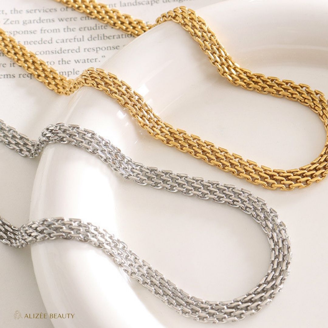 Collier Géométrique en Acier Inoxydable 304 Plaqué Or 18K