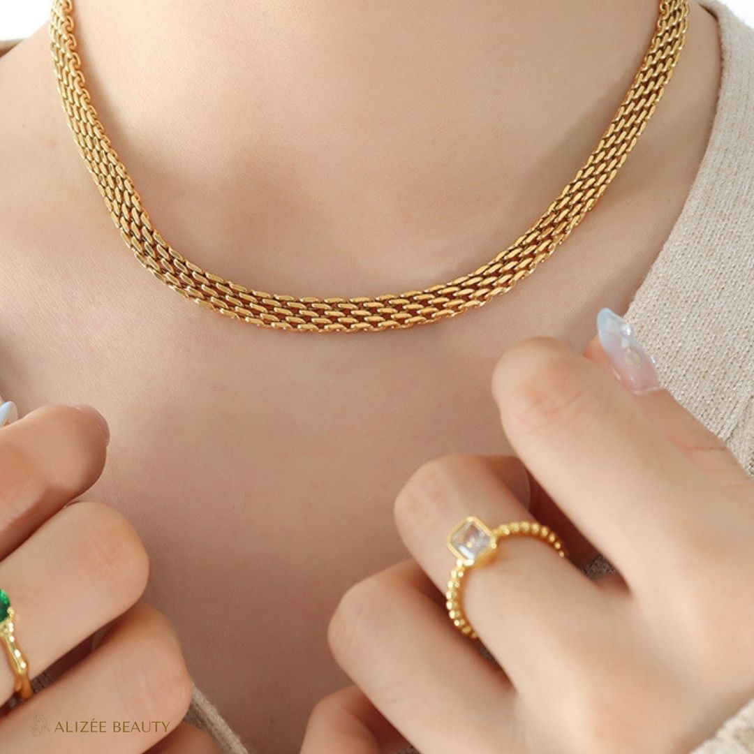 Collier Géométrique en Acier Inoxydable 304 Plaqué Or 18K bijoux
