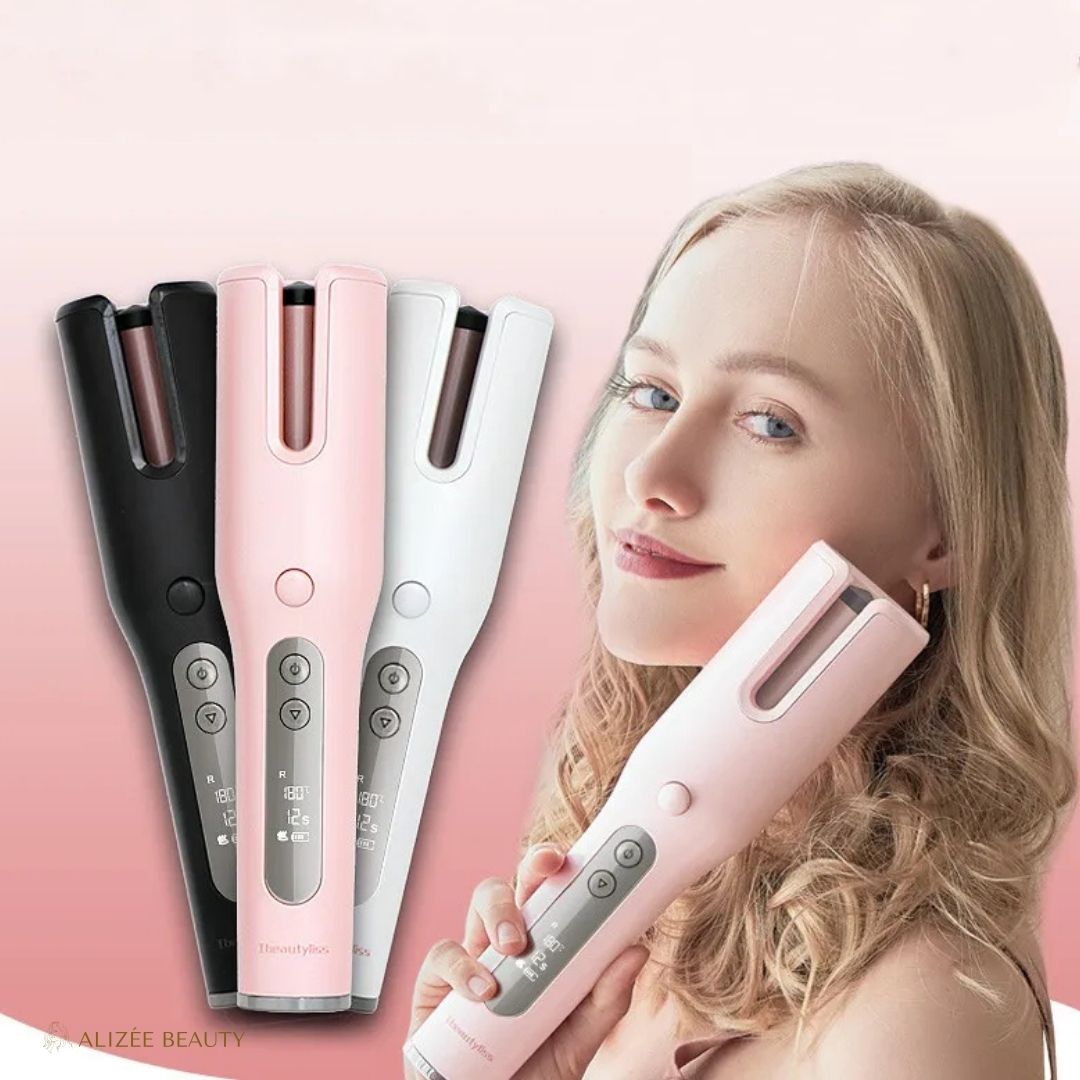Fer à Boucler Automatique Sans Fil - Boucleur Liberté™ Rose -blanc noir - ALIZÉE BEAUTY soins cheveux