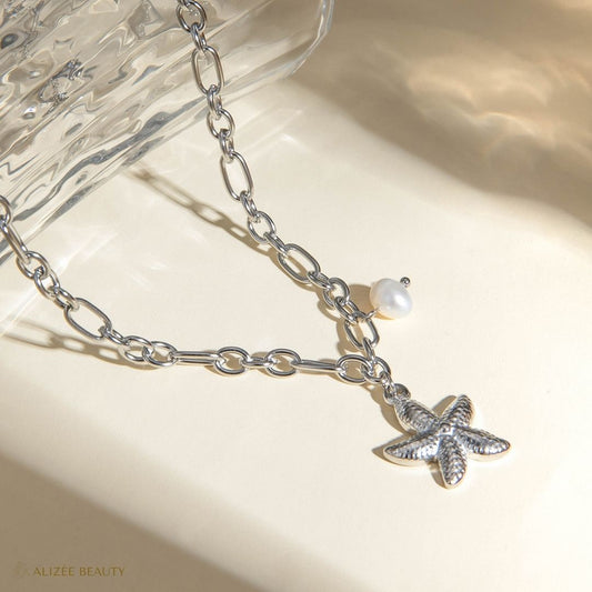 Collier Pendentif Étoile De Mer Plaqué Argent