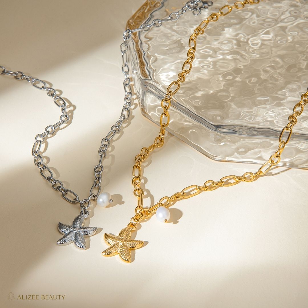 Collier Pendentif Étoile De Mer Plaqué Or 18K et argent
