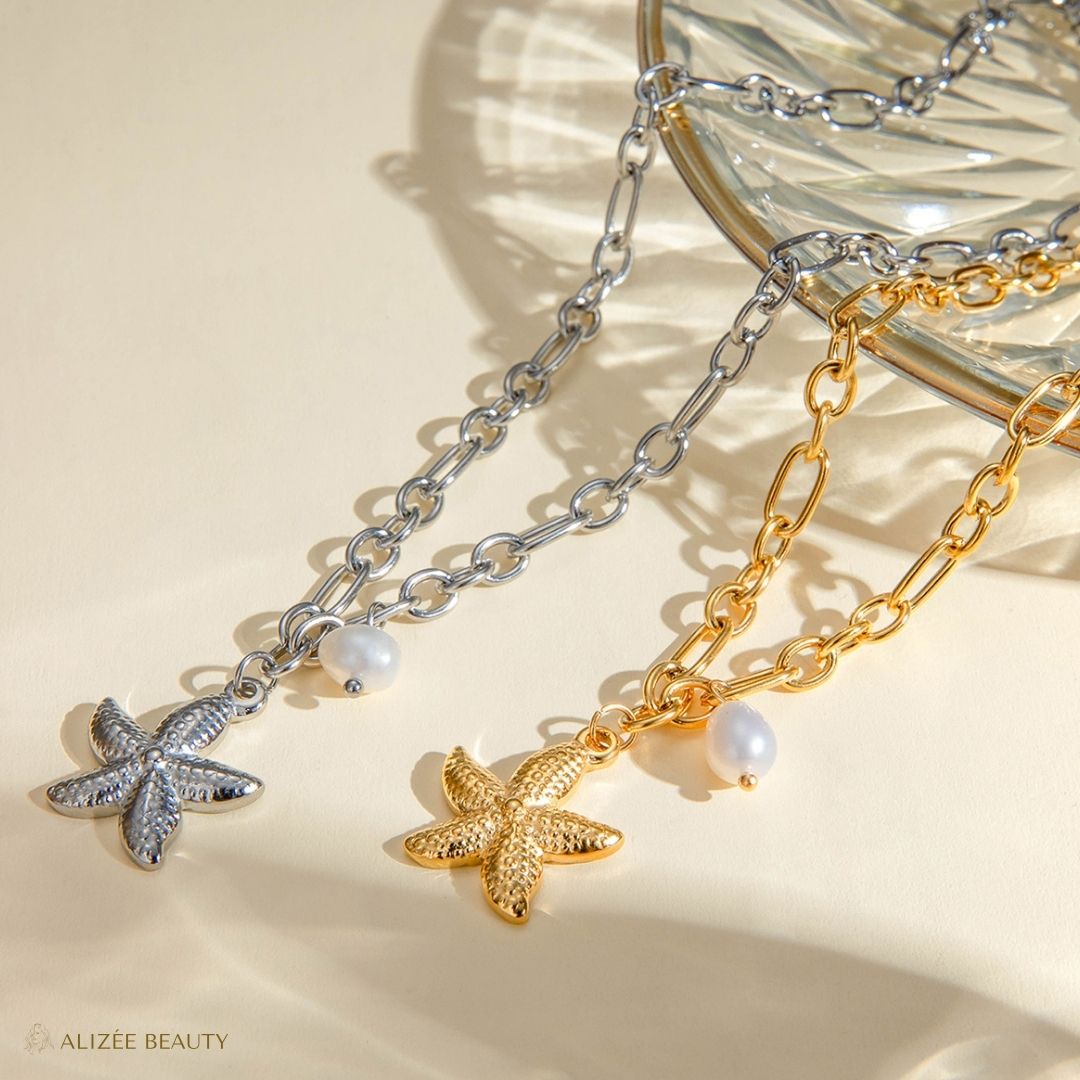 bijoux collier étoile de mer perle