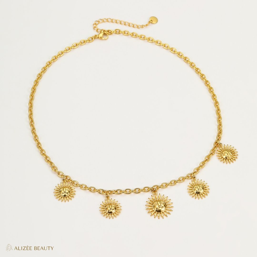 bijoux Pendentif Soleil en Acier Inoxydable 304 Plaqué Or 18k- bijoux fantaisie