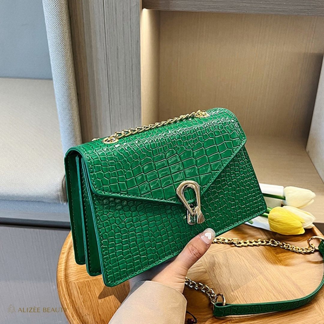 Sac à main à bandoulière pour femme cuire PU Crocodile vert