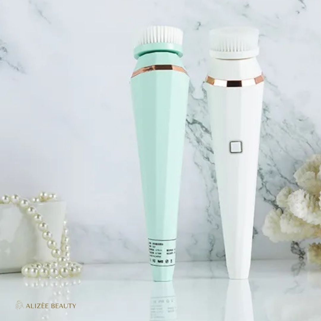 brosse électrique nettoyante visage 4 en 1 verte et blanc- Alizée Beauty