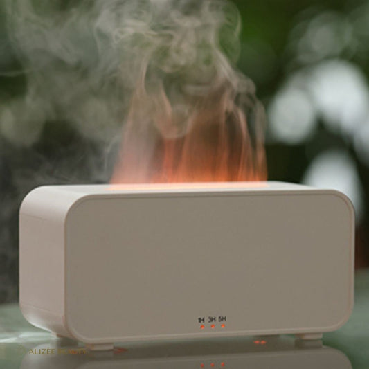diffuseur ultrasonique d'huiles essentilelles blanc avec sumulation flamme