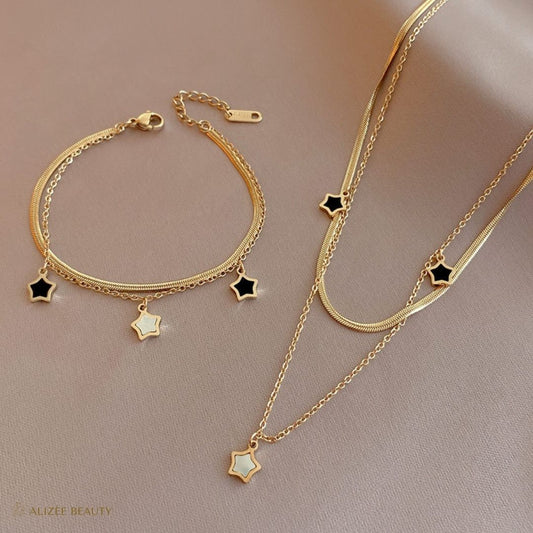 Duo Fashion Star Titan Stahl Emaille Armbänder und Halskette