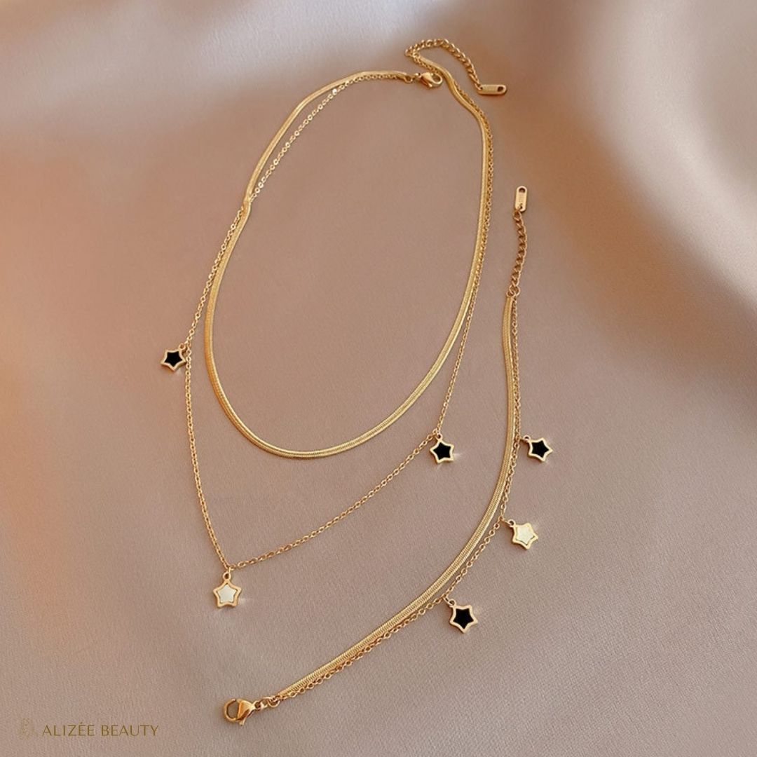 Duo Fashion Star Titan Stahl Emaille Armbänder und Halskette