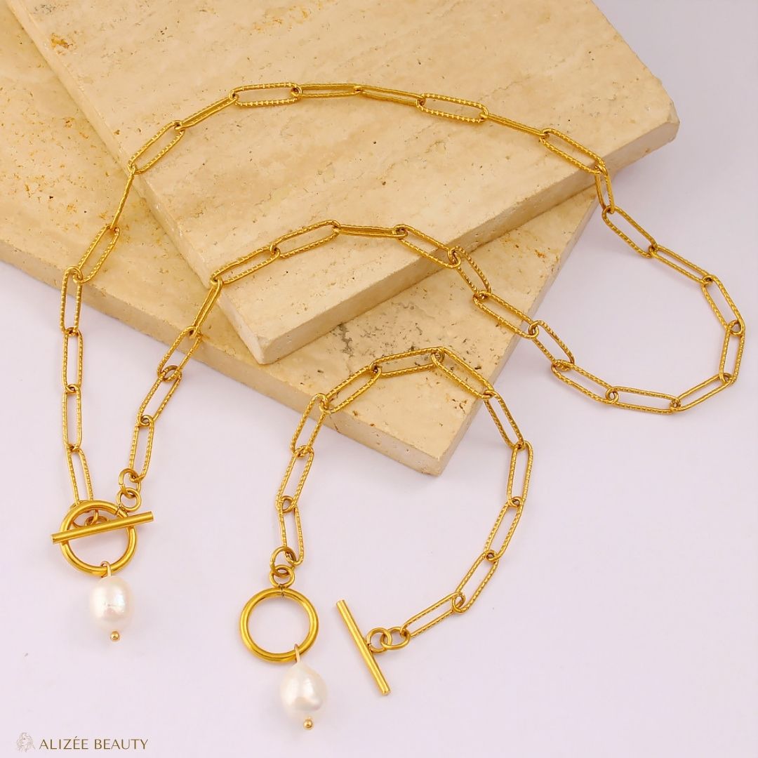 Bracelet et Collier Perle Plaqué Or 18K - alizée beauty - bijoux fantaisie