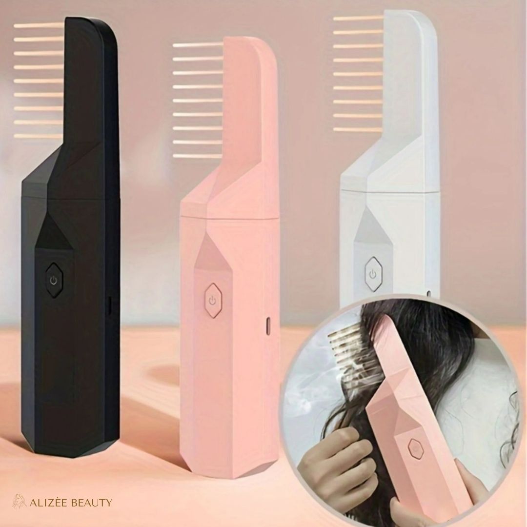 Brûleur d'Encens Électronique avec Fonction Peigne 2 en 1 - Peigne Bruleur d'Encens™ - ALIZÉE BEAUTY Noir blanc rose soins cheveux - senteur d'huiles essentielles