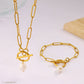 Bracelet et Collier Perle Acier inoxydable 304 Plaqué Or 18K duo- bijoux fantaisie
