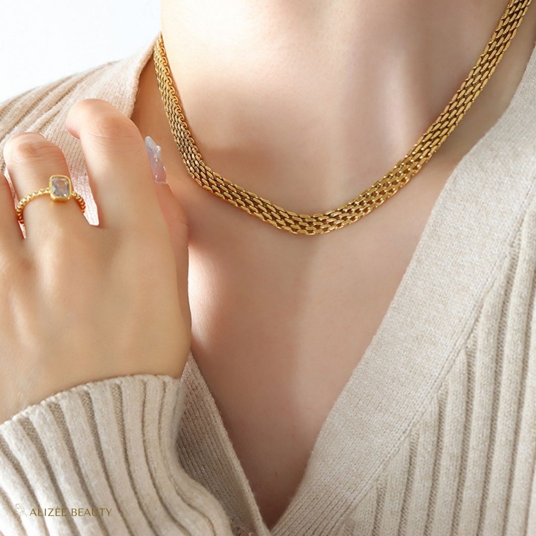  bijoux Collier Géométrique en Acier Inoxydable 304 Plaqué Or 18K  bijoux