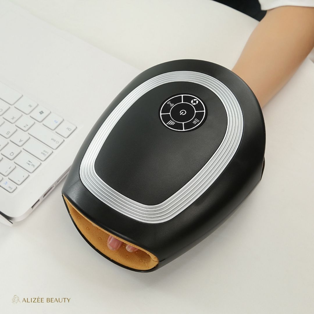 Masseur de Mains Électrique à Airbag avec Chauffage - ChauffMains AirRelax™ - ALIZÉE BEAUTY Blanc et Noir - USB Masseur de mains