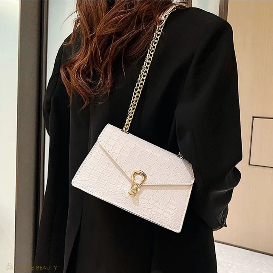 Sac à main à bandoulière cuire PU Crocodile blanc