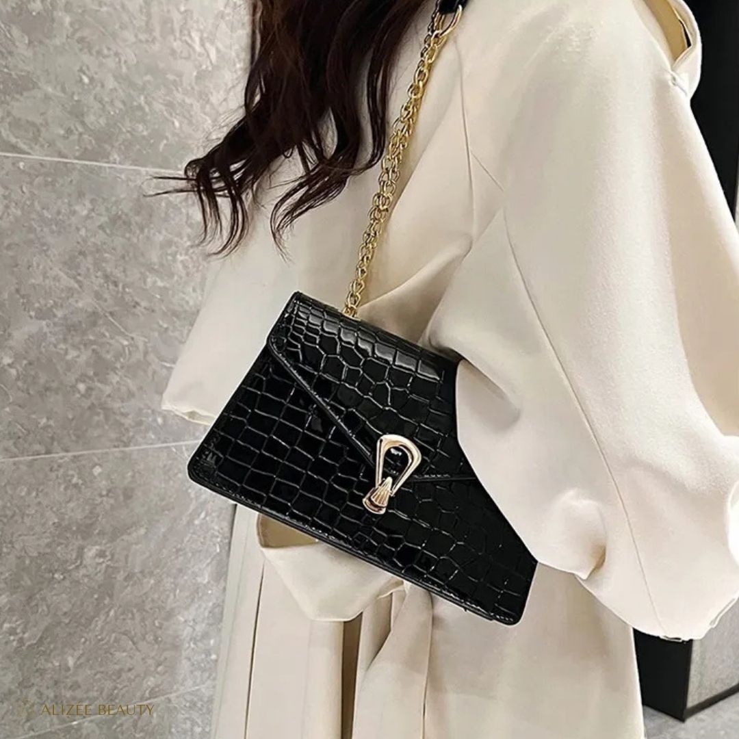 Sac à main à bandoulière cuire PU Crocodile noir
