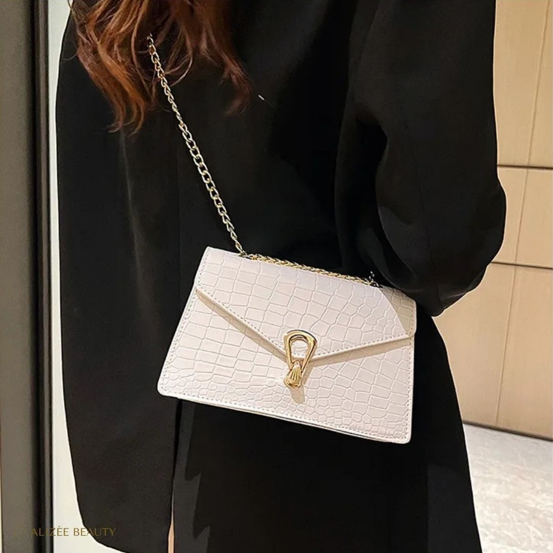 Sac à main à bandoulière cuire PU Crocodile blanc