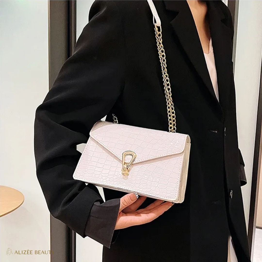 Sac à main à bandoulière cuire PU Crocodile pour femmes  blanc
