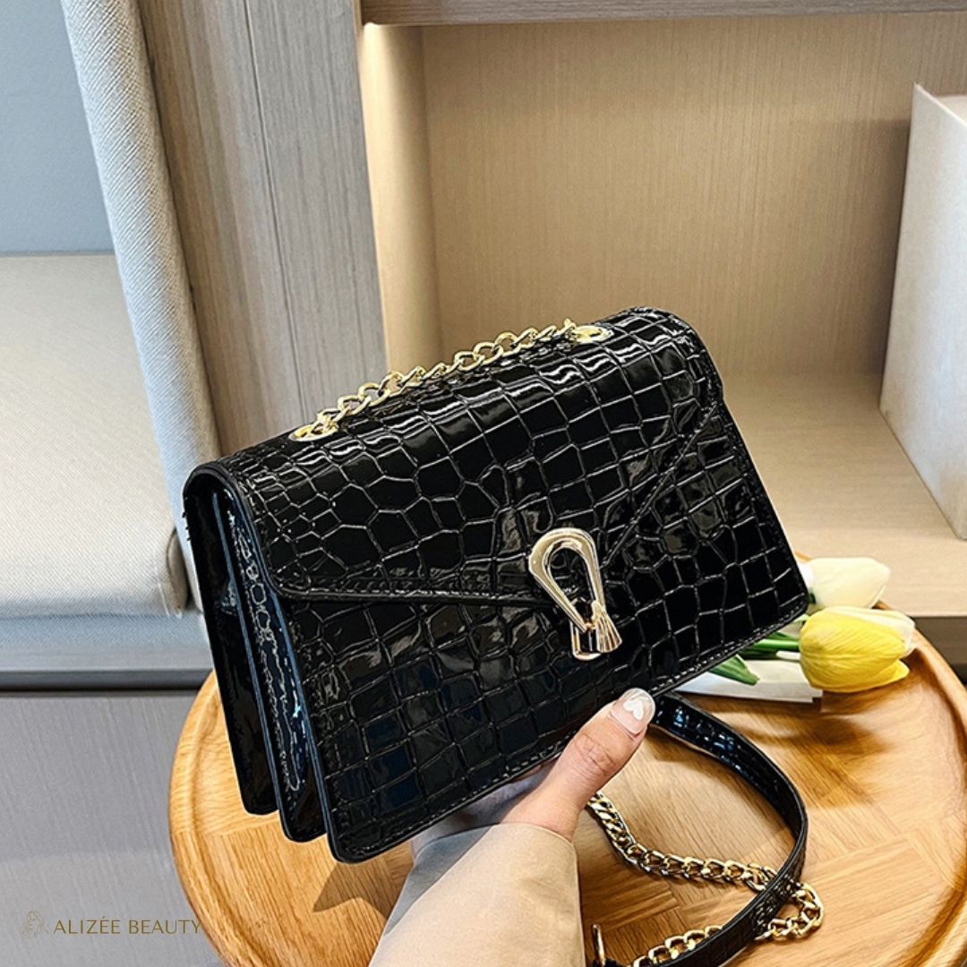Sac à main à bandoulière cuir PU Crocodile pour femmes  noir
