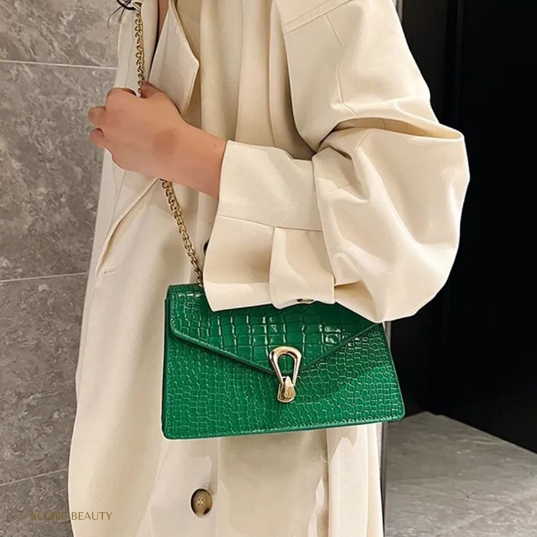 Sac à main à bandoulière pour femme cuire PU Crocodile vert