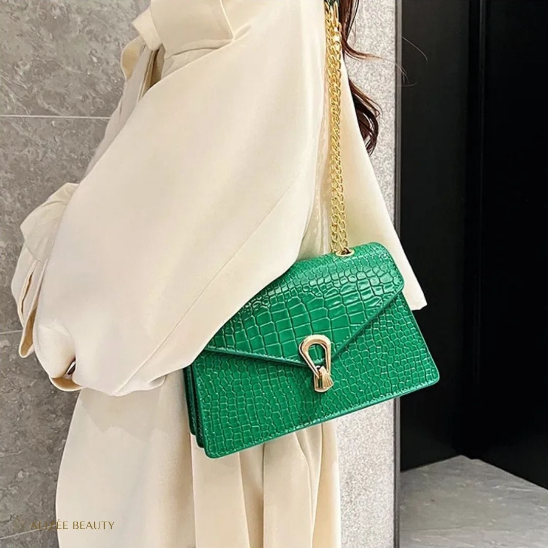 Sac à main à bandoulière pour femme cuire PU vert Crocodile