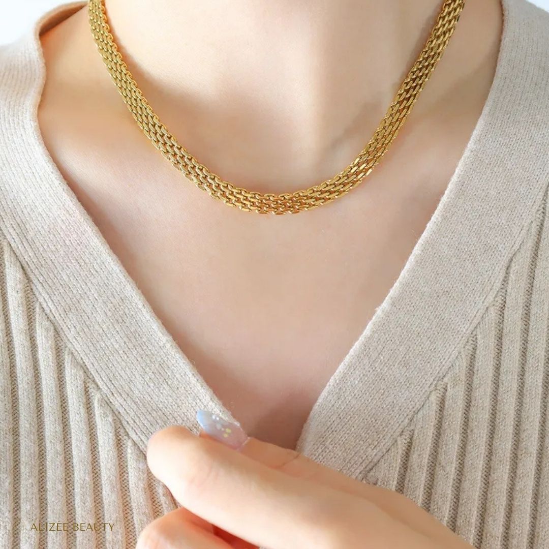 Collier Géométrique en Acier Inoxydable 304 Plaqué Or 18K - 