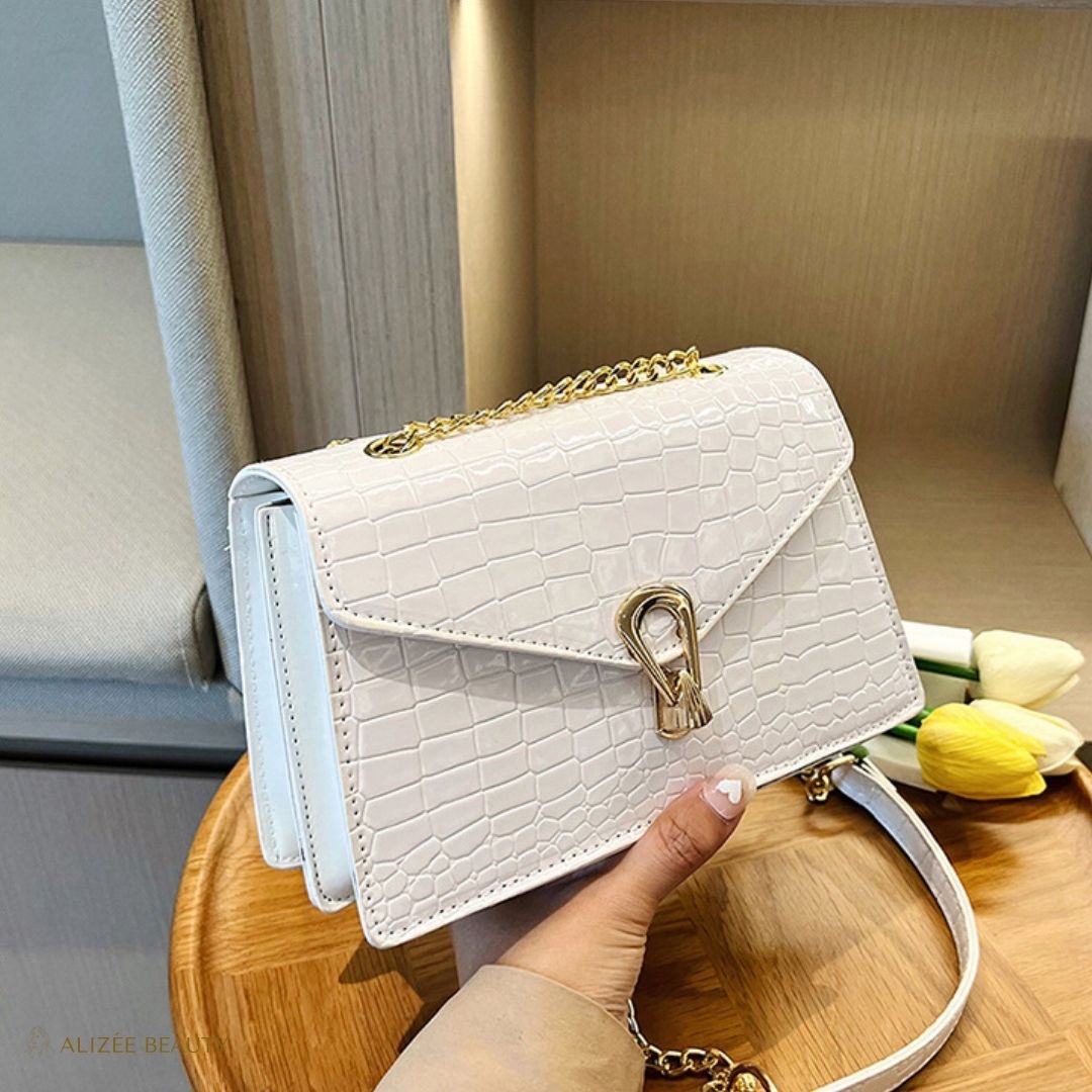 Sac à main à bandoulière cuir PU Crocodile pour femmes  blanc
