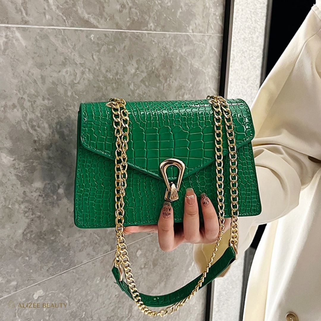 Sac à main à bandoulière cuire PU Crocodile vert